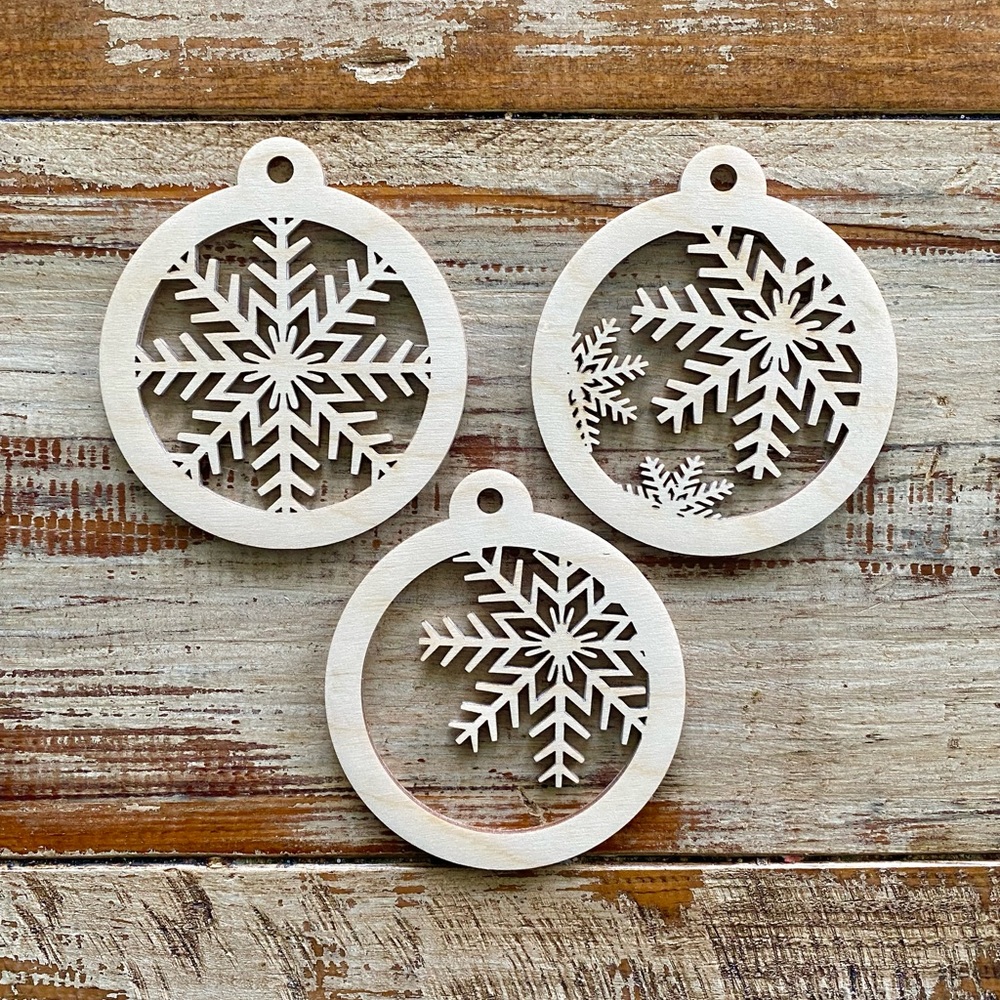 Set of 3 Wooden Snowflake Christmas Ornaments
